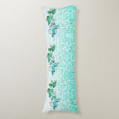 Turquoise Floral Lichaamskussen (Voorkant Verticaal)