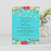 Turquoise Floral met String Lights Kaart (Staand voorkant)