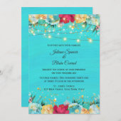 Turquoise Floral met String Lights Kaart (Voorkant / Achterkant)