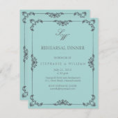 Turquoise Floral Monogram Rehearsal Dinner Kaart (Voorkant / Achterkant)