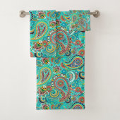 Turquoise Floral Paisley Bad Handdoek (Insitu)