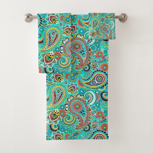 Turquoise Floral Paisley Bad Handdoek (Insitu)