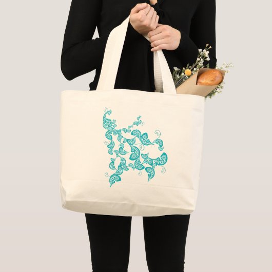 Turquoise Floral Paisley Boho Peacock Custom Bag Grote Tote Bag (Voorkant (product))