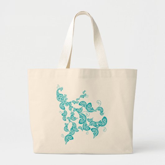 Turquoise Floral Paisley Boho Peacock Custom Bag Grote Tote Bag (Voorkant)