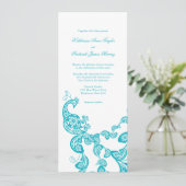 Turquoise Floral Peacock Chic Wedding Invitation 2 Kaart (Staand voorkant)