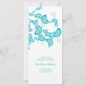 Turquoise Floral Peacock Chic Wedding Invitation 2 Kaart (Achterkant)