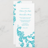Turquoise Floral Peacock Chic Wedding Invitation 2 Kaart (Voorkant / Achterkant)