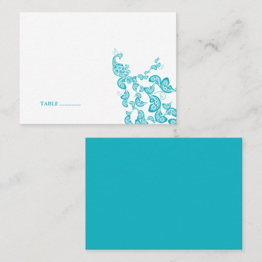 Turquoise Floral Peacock (R) Custom Place Card Plaatskaartje (Voorkant / Achterkant)