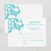 Turquoise Floral Peacock Reply / RSVP Briefkaart (Voorkant / Achterkant)