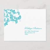 Turquoise Floral Peacock Reply / RSVP Briefkaart (Achterkant)
