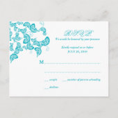 Turquoise Floral Peacock Reply / RSVP Briefkaart (Voorkant)