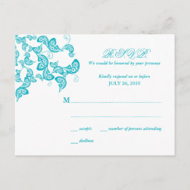Turquoise Floral Peacock Reply / RSVP Briefkaart