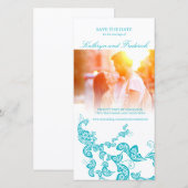 Turquoise Floral Peacock Save the Date Photo Card (Voorkant / Achterkant)
