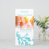 Turquoise Floral Peacock Save the Date Photo Card (Staand voorkant)
