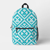 Turquoise Floral Quilt Backpack Bedrukte Rugzak (Voorkant)