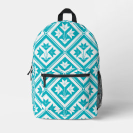 Turquoise Floral Quilt Backpack Bedrukte Rugzak