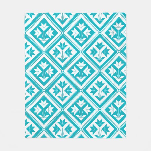 Turquoise Floral Quilt Fleece Blanket (Voorkant)