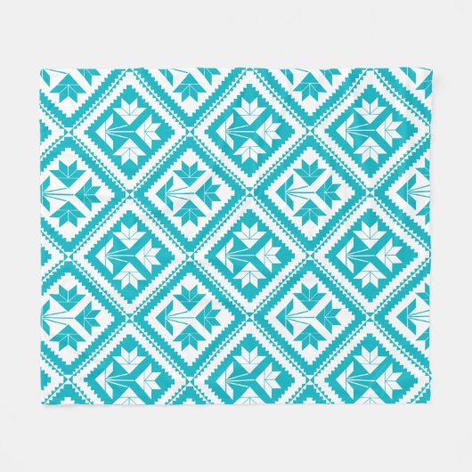 Turquoise Floral Quilt Fleece Blanket (Voorkant (Horizontaal))
