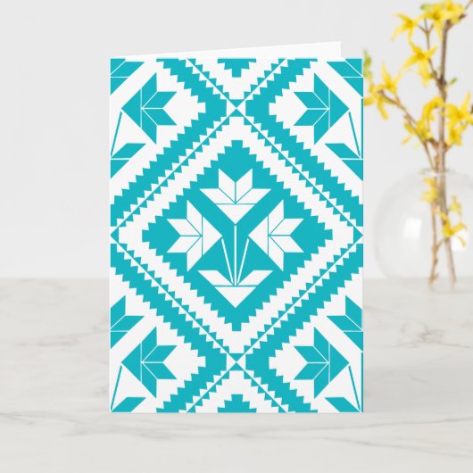 Turquoise Floral Quilt Greeting Card Kaart (Gele Bloem)