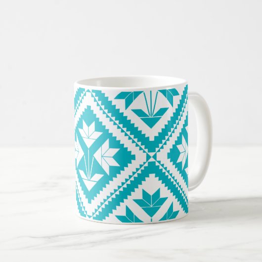 Turquoise Floral Quilt Mug Koffiemok (Voorkant rechts)