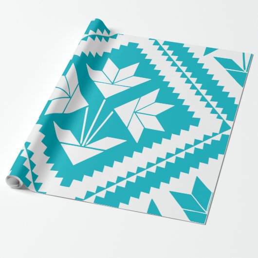 Turquoise Floral Quilt Wrapping Paper Cadeaupapier (Uitgerold)