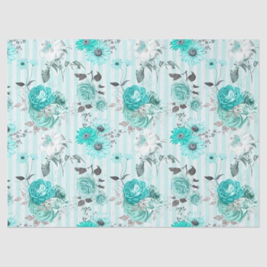 Turquoise Floral Series Design 10 Tissue Paper Tissuepapier (Voorkant)