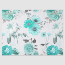Turquoise Floral Series Design 11 Tissue Paper