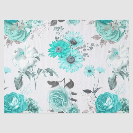 Turquoise Floral Series Design 11 Tissue Paper Tissuepapier (Voorkant)
