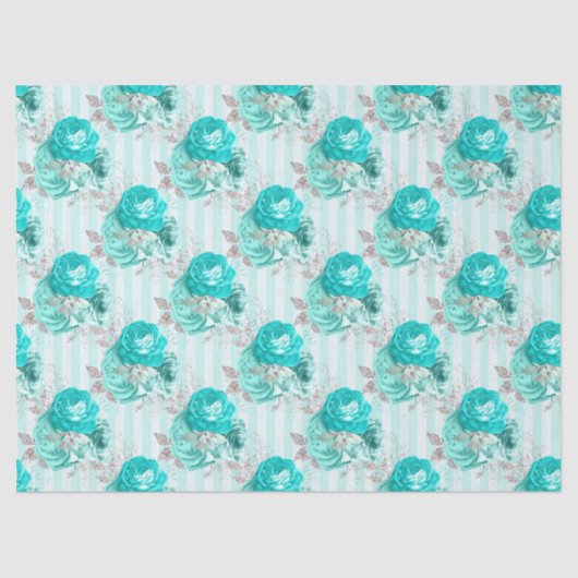 Turquoise Floral Series Design 3 Weefpapier Tissuepapier (Voorkant)