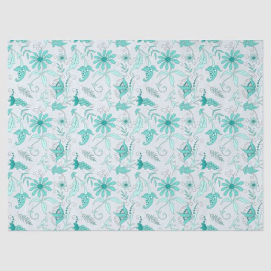 Turquoise Floral Series Design 5 Weefpapier Tissuepapier (Voorkant)