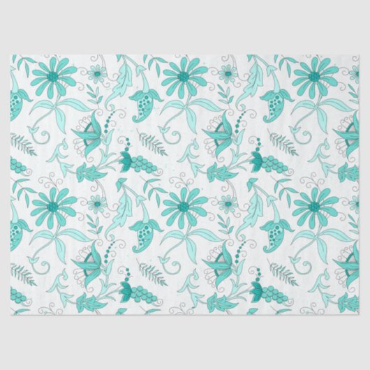 Turquoise Floral Series Design 7 Tissue Paper Tissuepapier (Voorkant)