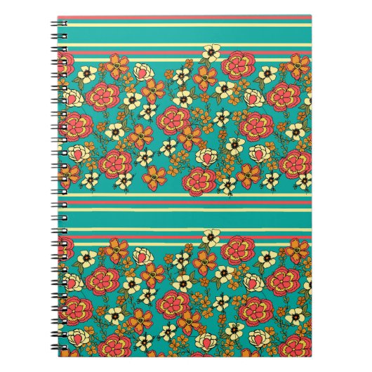 Turquoise Floral Spiral Notitieboek (Voorkant)
