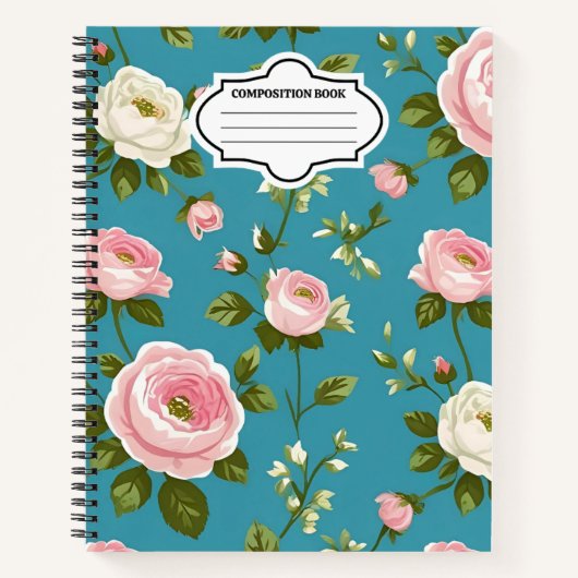 Turquoise Floral Spiral Notitieboek – Schattige vo (Voorkant)
