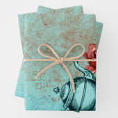 Turquoise Floral Teapot Inpakpapier Vel (In situ)