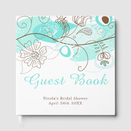 Turquoise Floral Twist Bridal Shower Gastenboek (Voorkant)