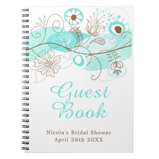 Turquoise Floral Twist Bridal Shower Notitieboek (Voorkant)