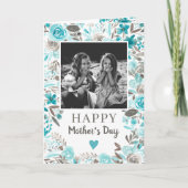 Turquoise Floral waterverf gedicht foto Moeder dag Kaart (Voorkant)