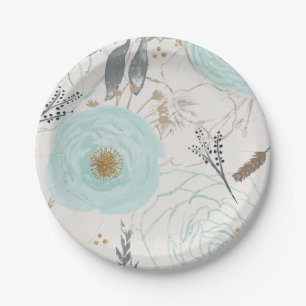 Turquoise Floral Waterverf Paper Borden Papieren Bordje