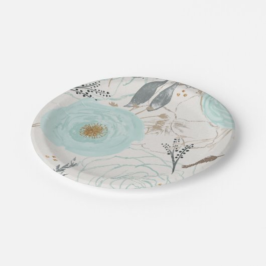 Turquoise Floral Waterverf Paper Borden Papieren Bordje (Gekanteld)