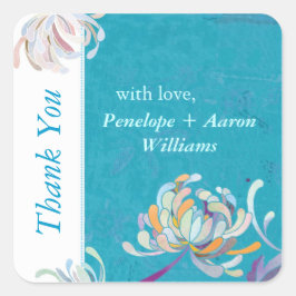 Turquoise Floral Wedding Bedankt Vierkante Sticker