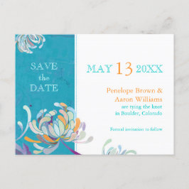 Turquoise Floral Wedding Save the Date Aankondigingskaart