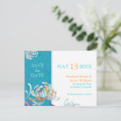 Turquoise Floral Wedding Save the Date Aankondigingskaart (Staand voorkant)