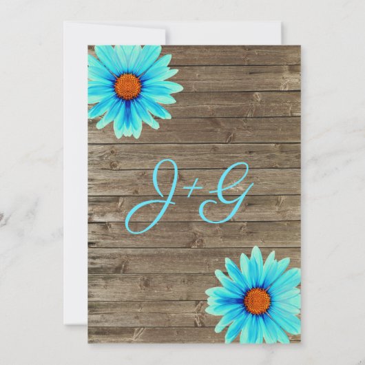 Turquoise floral wood string van het lichtbruiloft kaart (Achterkant)