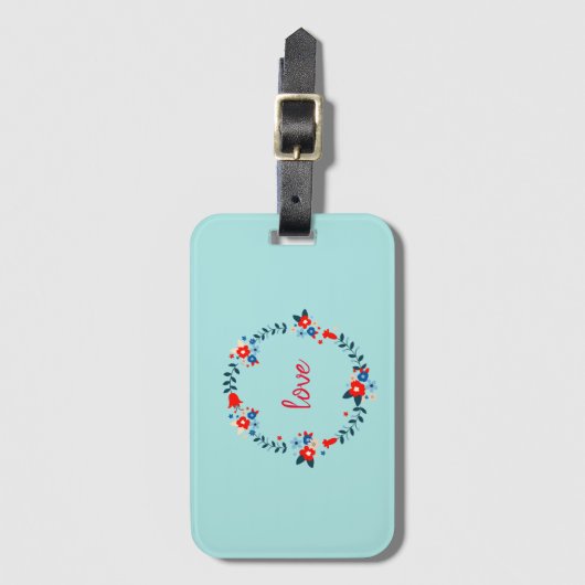 Turquoise Floral Wreath Love Bagagelabel (Voorkant (verticaal))