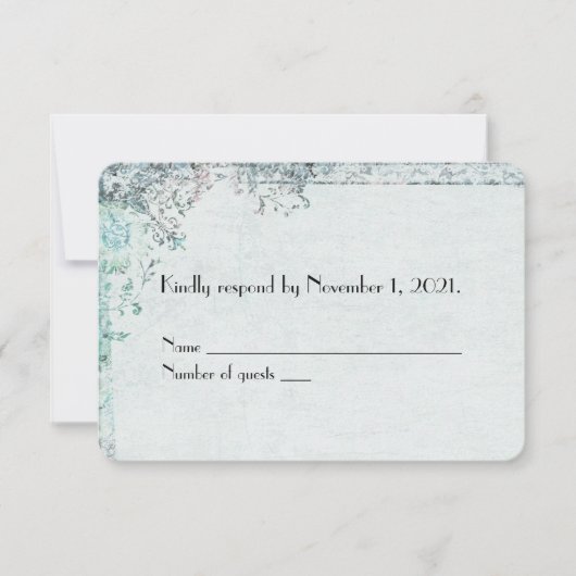  turquoise florale grens RSVP Kaartje (Voorkant)