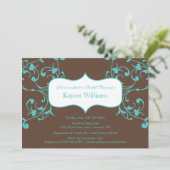 Turquoise Flourish Bridal Shower Invitation Kaart (Staand voorkant)