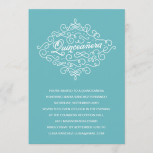 Turquoise Flourish Quinceanera Party Kaart