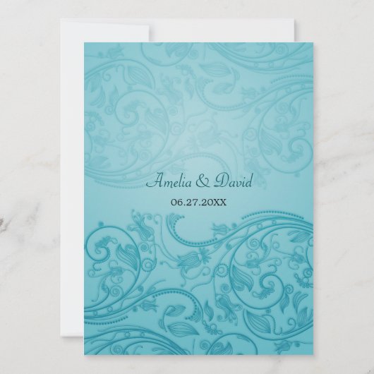 Turquoise Flourish Wedding Invitation Kaart (Achterkant)