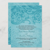 Turquoise Flourish Wedding Invitation Kaart (Voorkant / Achterkant)