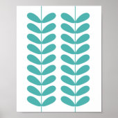 Turquoise Flower Buds Mid Century Modern Retro Poster (Voorkant)